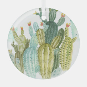 cactussen bloeiend Waterverf patroon Glas Ornament