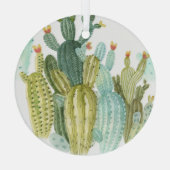 cactussen bloeiend Waterverf patroon Glas Ornament (Achterkant)