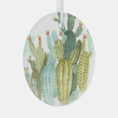 cactussen bloeiend Waterverf patroon Glas Ornament (Voorkant Rechts)