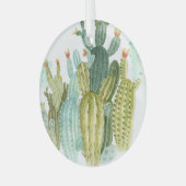 cactussen bloeiend Waterverf patroon Glas Ornament (Voorkant links)