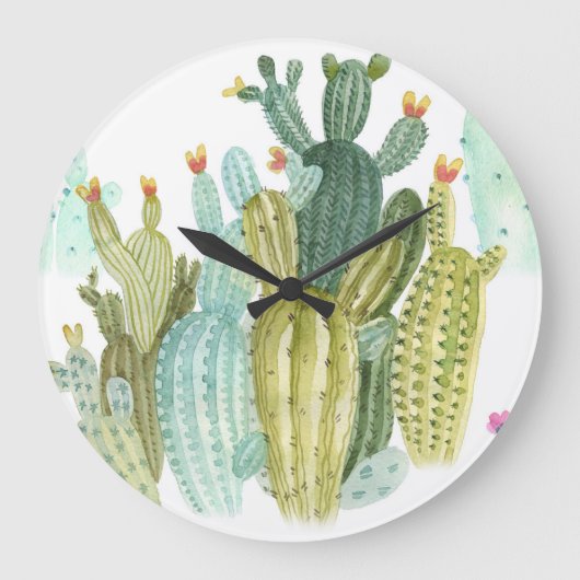 cactussen bloeiend Waterverf patroon Grote Klok (Voorkant)