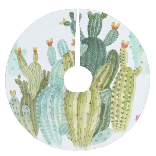  cactussen bloeiend Waterverf patroon Kerstboom Rok (Voorkant)