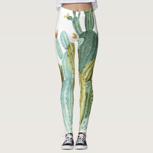 cactussen bloeiend Waterverf patroon Leggings (Voorkant)
