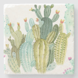 cactussen bloeiend Waterverf patroon Stenen Onderzetter