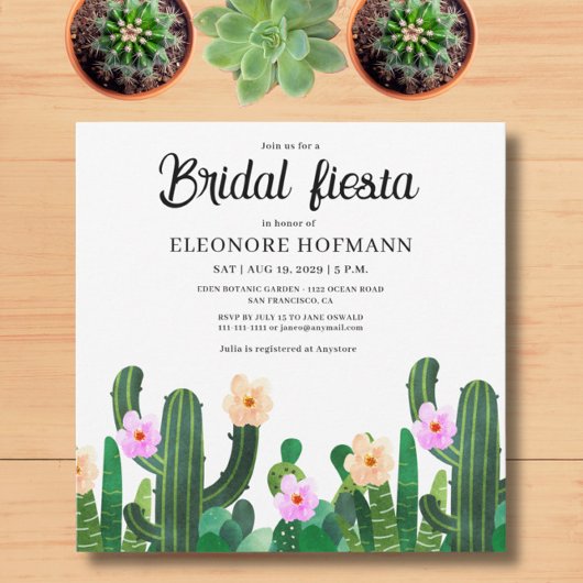 Cactussen bloemen bruids Fiesta uitnodiging