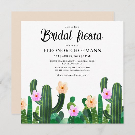 Cactussen bloemen bruids Fiesta uitnodiging (Voorkant / Achterkant)