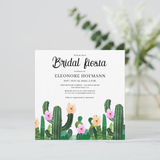 Cactussen bloemen bruids Fiesta uitnodiging (Staand voorkant)