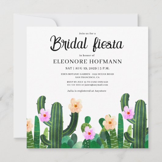 Cactussen bloemen bruids Fiesta uitnodiging (Voorkant)