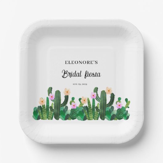 Cactussen bloemen  Bruidsfeest Papieren Bordje (Voorkant)