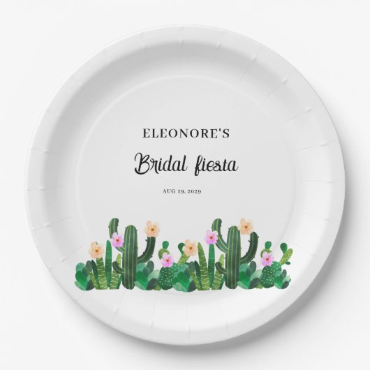 Cactussen bloemen  Bruidsfeest Papieren Bordje (Voorkant)