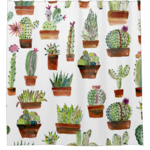 Cactussen Charm: Waterverf vettige textuur. Douchegordijn