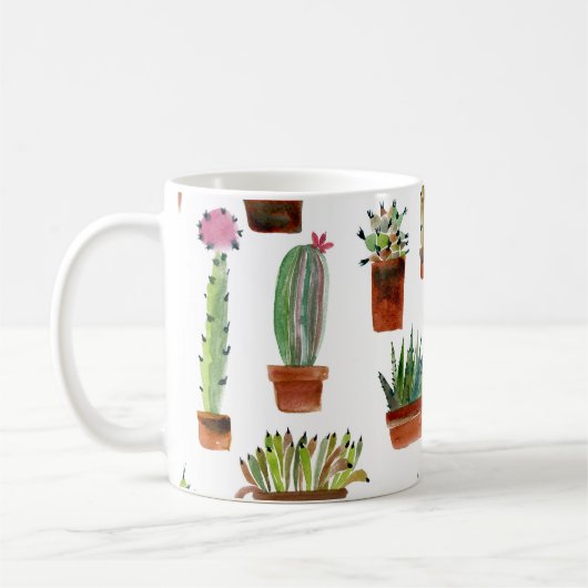 Cactussen Charm: Waterverf vettige textuur. Koffiemok (Links)