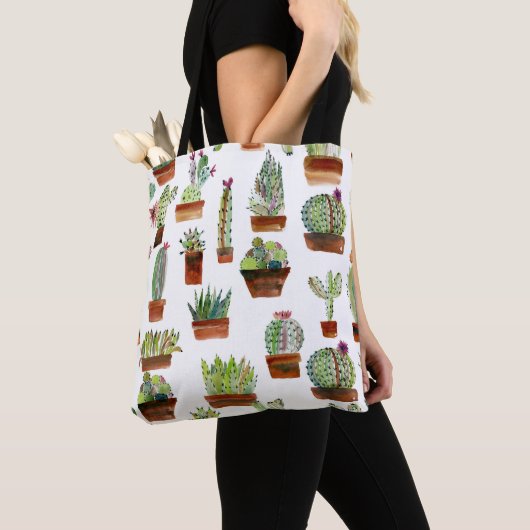 Cactussen Charm: Waterverf vettige textuur. Tote Bag (Dichtbij)