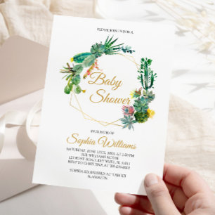 Cactussen en Bloemen Baby shower Uitnodiging