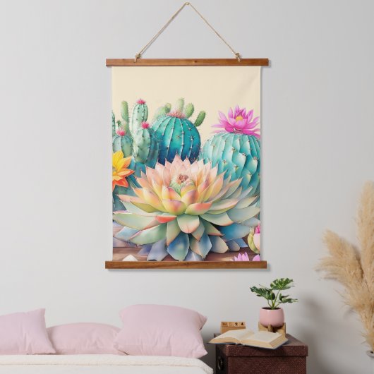 Cactussen en succulent hangend wandkleed (Slaapkamer)