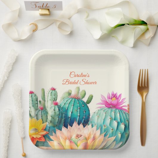 Cactussen en succulent papieren bordje (Huwelijk)