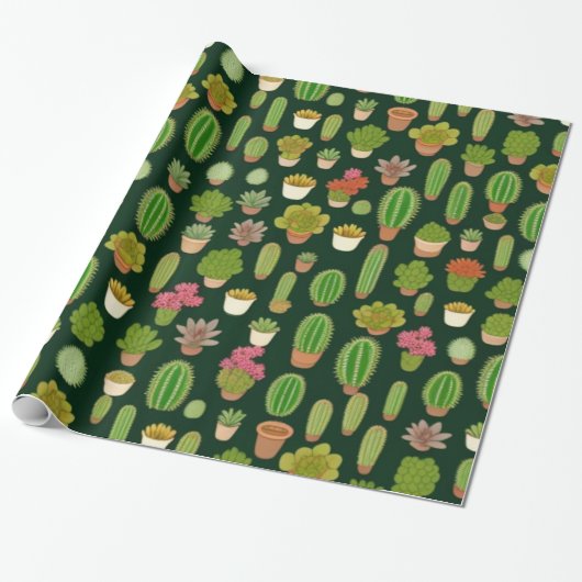 Cactussen en Succulent Wonderland Cadeaupapier (Uitgerold)