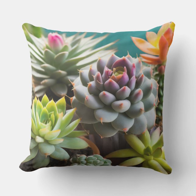 Cactussen en succulenten groepering buitenkussen (Voorkant)