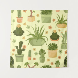 Cactussen en succulenten naadloos patroon. Kamerpl Wandkleed