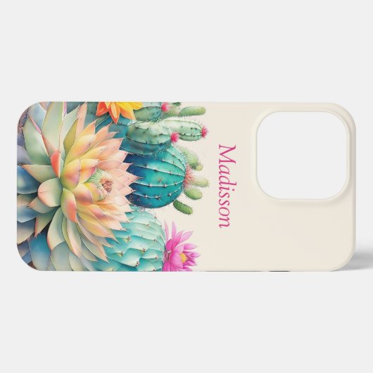 Cactussen en vetplant met naam iPhone hoesje (Achterkant horizontaal)