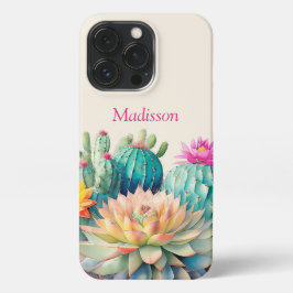 Cactussen en vetplant met naam iPhone 13 pro hoesje