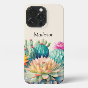 Cactussen en vetplant met naam iPhone 13 pro hoesje