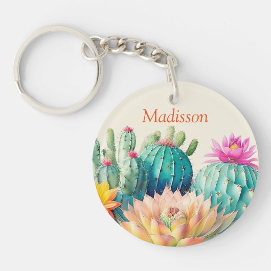 Cactussen en vetplant met naam sleutelhanger (Voorkant)