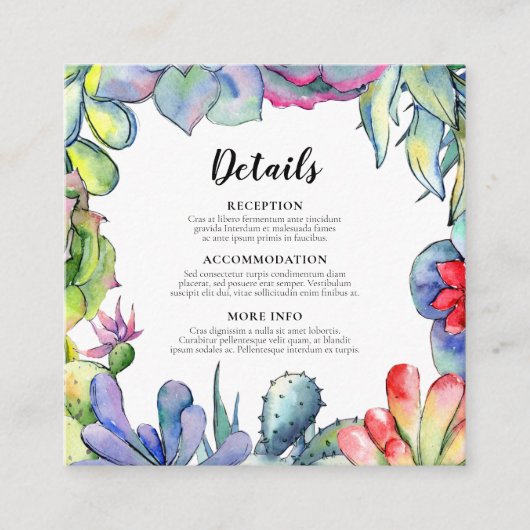 Cactussen en vetplanten bruiloft gastinformatie informatiekaartje (Voorkant)