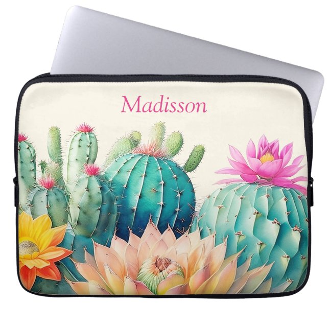Cactussen en vetplanten met naam laptop sleeve (Voorkant)