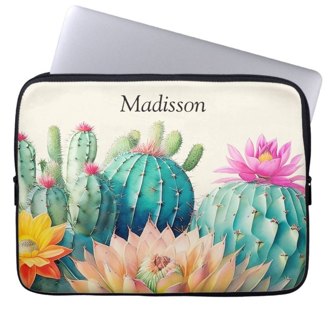 Cactussen en vetplanten met naam laptop sleeve (Voorkant)