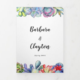 Cactussen en vetplanten waterverf Alles in één bru Drieluik Uitnodiging