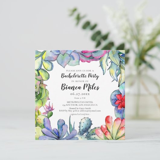 Cactussen en vetplanten waterverf Bachelorette Par Kaart (Staand voorkant)