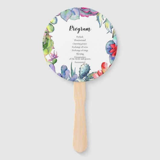 Cactussen en vetplanten waterverf bruiloft program handwaaier (Achterkant)