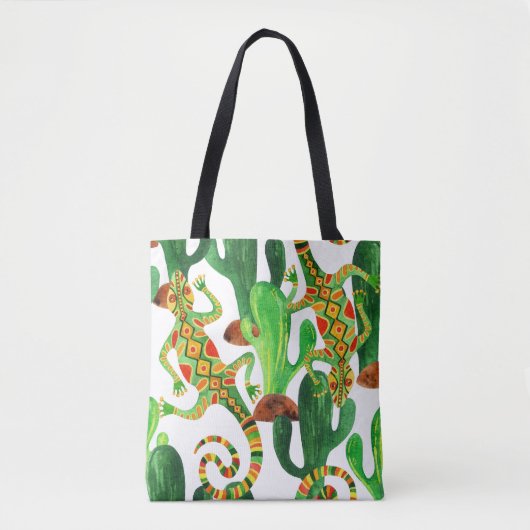 Cactussen hagedissen Waterverf Print Tote Bag (Voorkant)