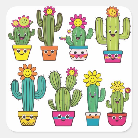 Cactussen houden van schattige vierkante sticker (Voorkant)