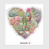Cactussen in een hart vorm Vinyl Sticker (Vel)