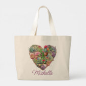 Cactussen in hartvorm met naam grote tote bag (Achterkant)