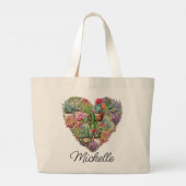 Cactussen in hartvorm met naam grote tote bag (Achterkant)