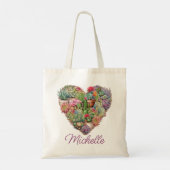 Cactussen in hartvorm met naam tote bag (Achterkant)