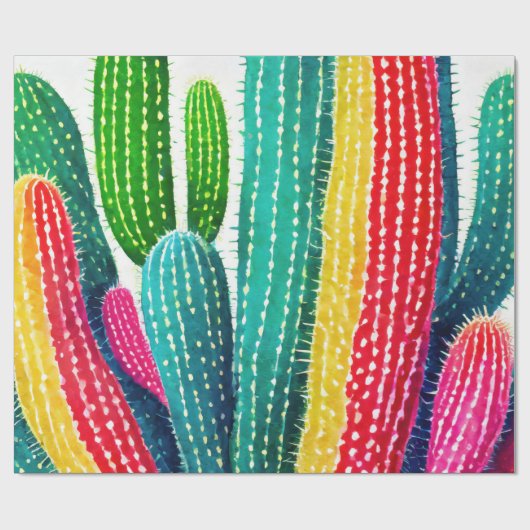 Cactussen in levendige kleuren cadeaupapier (Vlak)