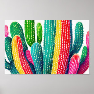 Cactussen in levendige kleuren poster
