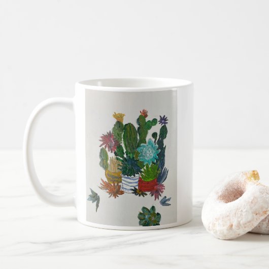 Cactussen in potten Acrylkunst Koffiemok (Met donut)