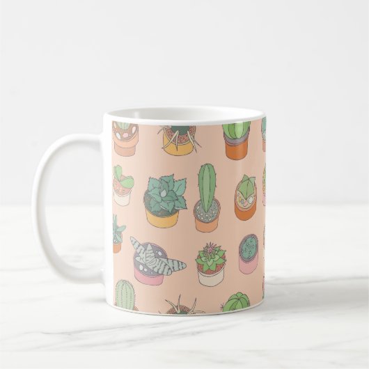 Cactussen in potten, patroon. koffiemok (Links)