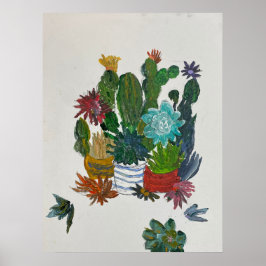 Cactussen in potten poster