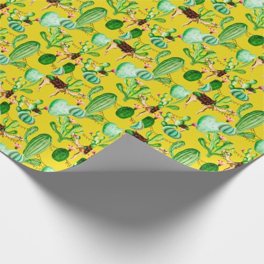 Cactussen, kamelen: woestijnreispatroon. cadeaupapier (Hoek)