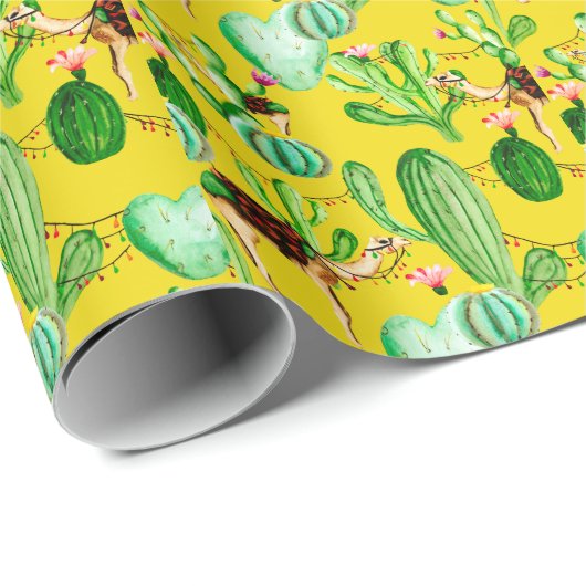 Cactussen, kamelen: woestijnreispatroon. cadeaupapier (Rol Hoek)