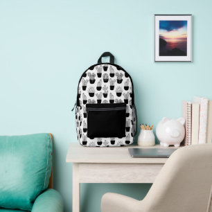 Cactussen lijn art zwart-wit patroon 1 bedrukte rugzak