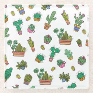 cactussen: naadloos patroonontwerp. glazen onderzetter