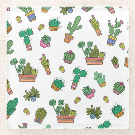 cactussen: naadloos patroonontwerp. glazen onderzetter (Voorkant)