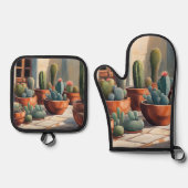 Cactussen Succulente Planten Botanische Cactus Ovenwant & Pannenlap Set (Voorkant)